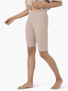 TKEES Ribbed High-Waist Bike Shorts in Beige